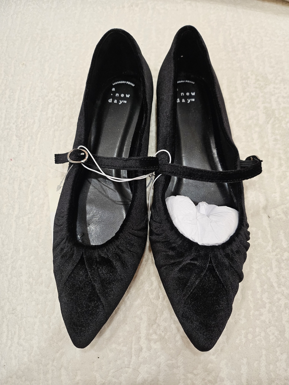 a new day Black Velvet Pointed Mary Jane Ballet Flats
